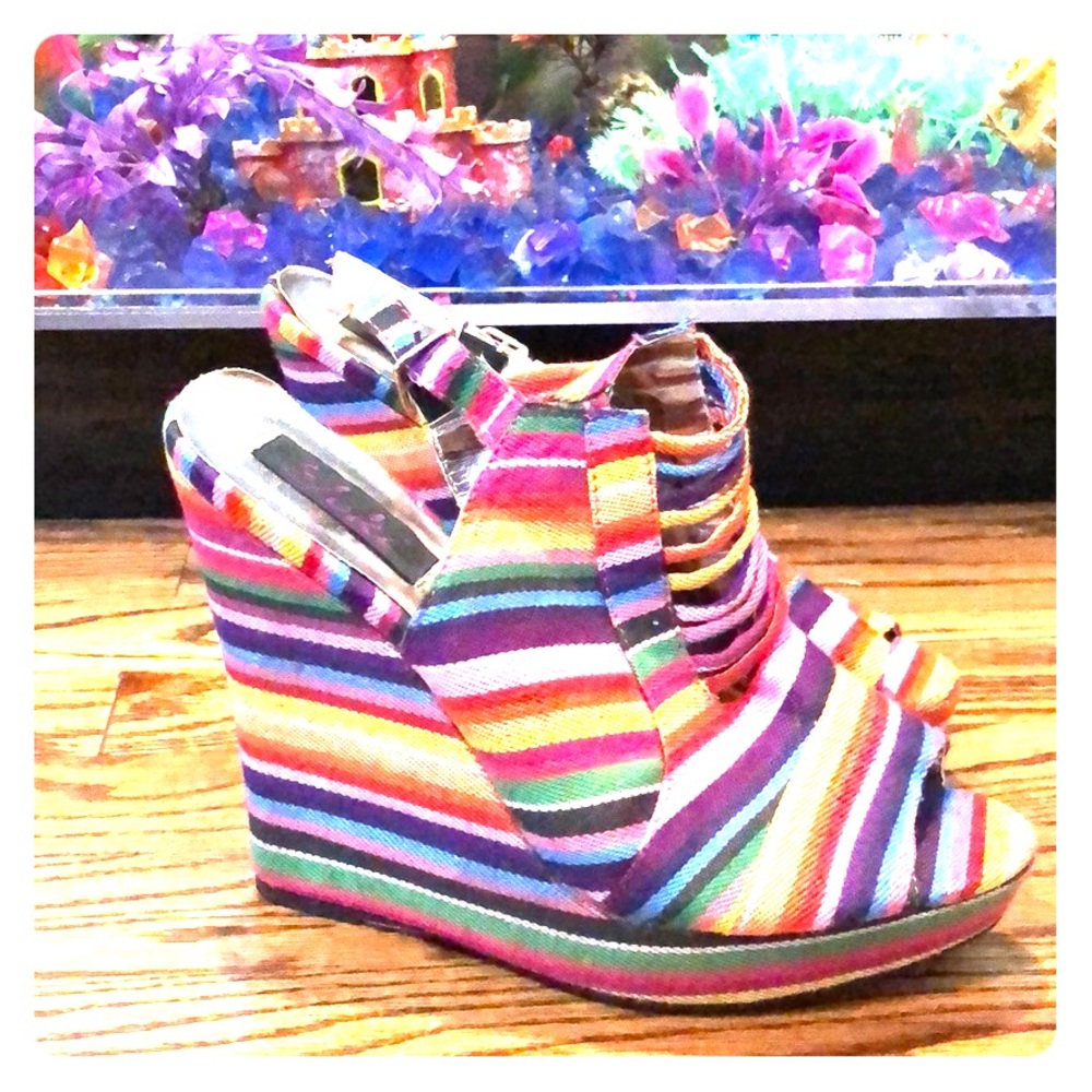 FUN Rainbow WEDGE peep toe pump